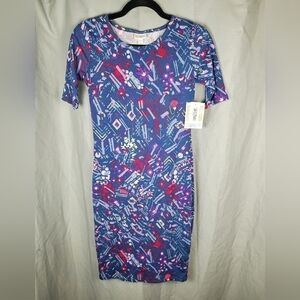 NWT Lularoe Julia, blue with multicolored floral pattern, size XXS